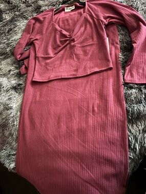 Ribbed Two-Piece burgundy Knit Set